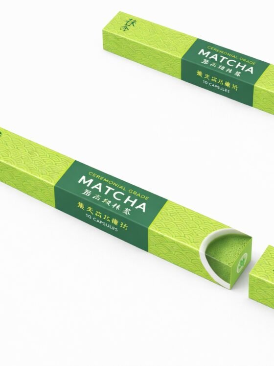 Japanese matcha package design for nespresso capsules