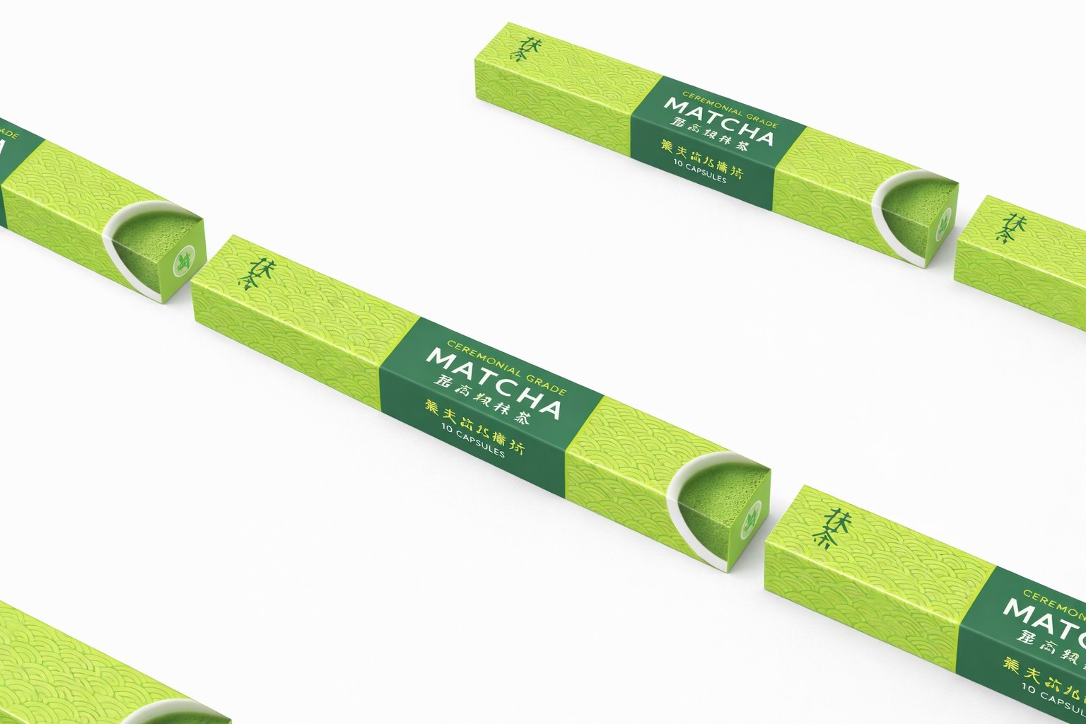 Japanese matcha package design for nespresso capsules